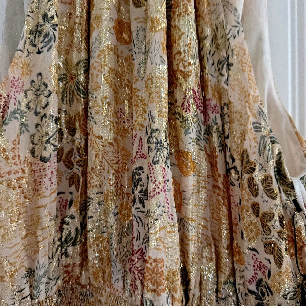 1.STATE Women's Sleeveless Cascading Ruffle Maxi Dress Cream Gold Multi Size M - Picture 8 of 15
